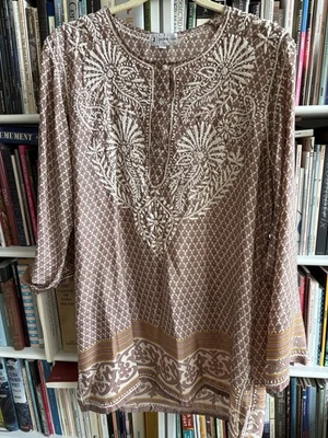 Túnica Jayshree Dalal Taupe Crema Seda L Foto 1 de 4