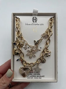 Collana House Of Harlow pietre di vetro tono oro zirconi 16” + 3” strati - Foto 1 di 6