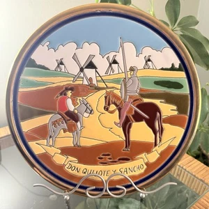 Don Quijote Y Sancho & Hand Painted Embossed Tile Nice Scene On Horses Windmills - Picture 1 of 5