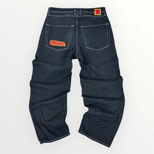 Pantalones de mezclilla de skate relajados EMPYRE para hombre Y2K costuras en contraste bordados negros - Imagen 1 de 10