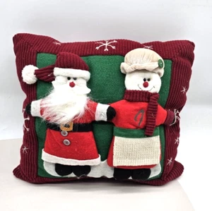 Santa & Mrs Claus 3D Felt with Red Coudaroy Back Christmas Pillow - Picture 1 of 5