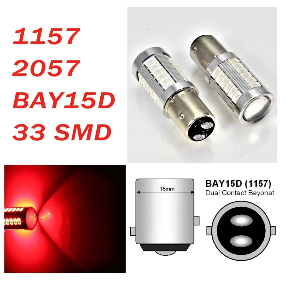 Señal de giro frontal roja 1157 2357 3496 7528 BAY15D 33 SMD bombilla LED A1 se adapta a Acura L Foto 1 de 1