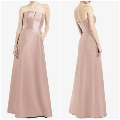 Nuevo con etiquetas Vestido de Dama de honor Alfred Sung Sin Tirantes Muesca Satén Sarga Foto 1 de 4