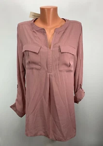 Studio Works womens blouse large shirt long roll up sleeves hi lo hem new - Picture 1 of 5