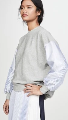 CLU Dolman Sleeve Pullover with Stripes Grey with Blue Satin Sleeves Size Small - Image 1 of 4