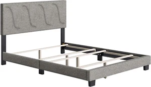 VMI0405GYEK Aberdeen Linen Upholstered King Size Platform Bed Frame with Decorat - Picture 1 of 8