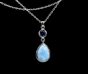 Collar Larimar 10X14mm Cabujón En Forma de Pera Plata Esterlina 925 - Imagen 1 de 2