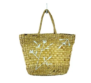 VINTAGE floral embroidered straw summer oversized beach tote bag - Picture 1 of 4