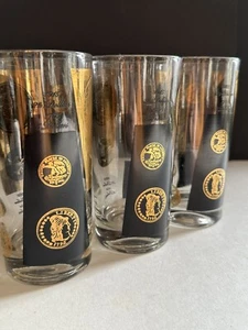VTG BARWARE 22K GOLD & BLACK High Ball GLASSES BOB WALLACK CERA 3 piece set. - Picture 1 of 15