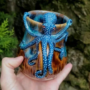 Handmade Octopus Mug Ocean Creature 3D Octopus Resin Coffee Mug Cup Gift - Picture 1 of 19