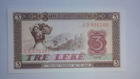 Albania 3 Leke 1976 Excellent Condition Trace Circulation World Paper Money Cover