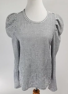 Camiseta Top LOFT Talla Grande Pequeña Rayas Negro Blanco Mangas Plisadas - Imagen 1 de 4