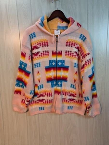 CAMPTEX 100% Wool Aztec Southwest Full Zip Hooded Sweater Size Medium Pink - Picture 1 of 7