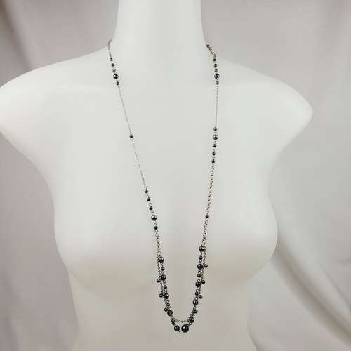 VETEMENTS Collana lunga bohemien stazione gioielli moda perle grigio finte tono argento