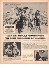 Vintage Movie Print ad Cimarron Glen Ford Maria Schell Western Quaker Oats 1961