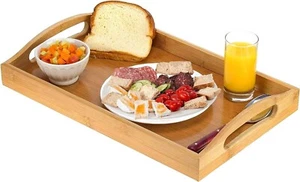 Serving Tray Bamboo - Wooden Tray with Handles Great for Dinner Trays, Tea Tray - Picture 1 of 4
