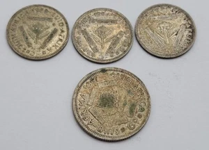 NICE!  Lot of (4) SOUTH AFRICA QUEEN ELIZABETH II SILVER COINS (3 PENCE/6 PENCE) - Picture 1 of 2