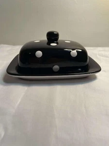 Mad Dot Company schwarz und weiß Keramik gepunktet Butterdose mit Deckel - Bild 1 von 11