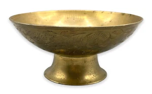 Brass Candy Bowl Made In India Floral Etched Engraved - Picture 1 of 12