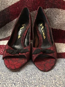 Red/black Nina 8M Women's Pumps 4" High Heels Dressy Open Toe  Cloth - Picture 1 of 10
