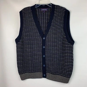 Andhurst Vest Navy/Tan Multi Collarless V-Neck Buttons Acrylic Size L - Picture 1 of 7