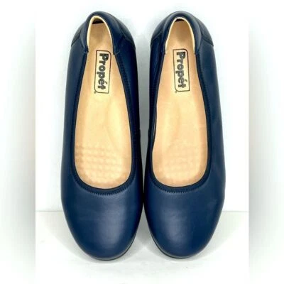 PROPÉT Yara Navy Blue Leather Ballet Comfort Wedge Flats Sz 10 X (2E) - Image 1 of 4