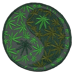 Weed Yin Yang Patch - Marijuana, Cannabis, Pot Leaf, Ganja Badge 2.75" (Iron on) - Picture 1 of 1