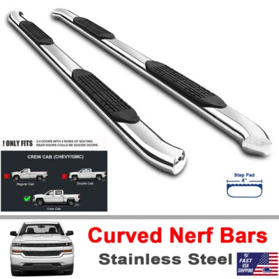 4" Bent Nerf Bars Steps Running Boards Fits 2015-2022 GMC Canyon Crew Cab - Image 1 of 4
