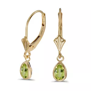 14k Yellow Gold Pear Peridot Bezel Lever-back Earrings - Picture 1 of 2
