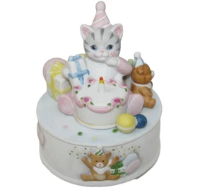 VTG Kitty Cucumber Music Box WORKS Happy Birthday Schmid 1989 Shackman Cake Bear - Bild 1 von 10