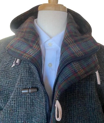 Woolrich Wool Charcoal Vintage Tweed Gentlemen Hooded Over Coat Warm Size Large - Image 1 of 4