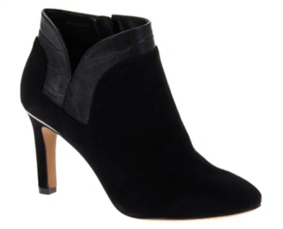 Botín Vince Camuto Larmana de cuero con cremallera lateral de gamuza para mujer 9,5 negro al tobillo Foto 1 de 4