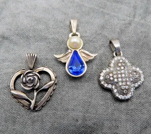 3 Sterling Silver Charms Vintage Pendant Bracelet Heart Marcasites Lot 334c - Picture 1 of 8