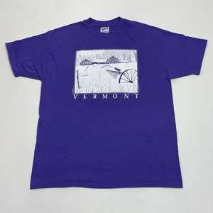 Vintage Vermont Shirt Mens XL Purple Don Doubleday Winter Scene 1993 Hanes USA - Picture 1 of 13