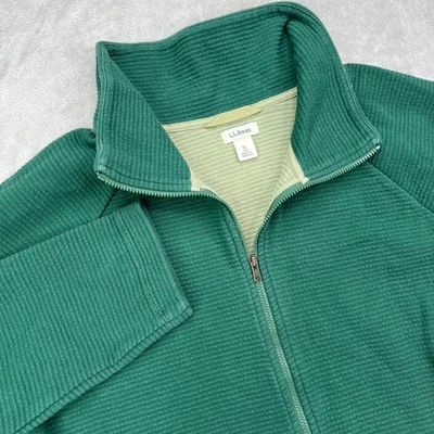 Chaqueta acanalada de punto doble LL Bean Lakewashed para mujer XL verde cremallera completa 523205 Foto 1 de 4