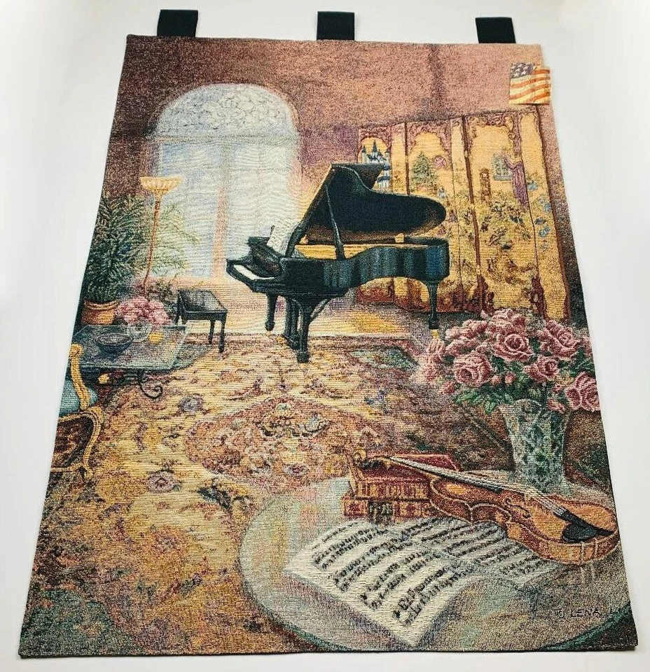Tapiz colgante de pared para piano de cola y violín para sala de música para bebé ~ artista, Lena Liu Foto 1 de 1