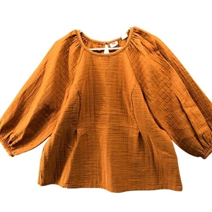 Levi's Cait Puff Balloon Sleeve Blouse Womens L Quilted Textured Boho Tan - Picture 1 of 9