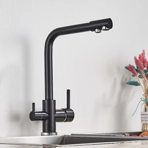 Negro Fregadero 3 vías Cromo Grifo de cocina osmosis con dos salidas mezclador - Imagen 1 de 9
