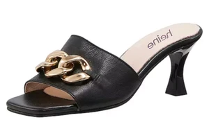 Heine Nappaleder Pantoletten mit metallic gold Kette - UK Größe 2,5 EU Größe 35 - Bild 1 von 6