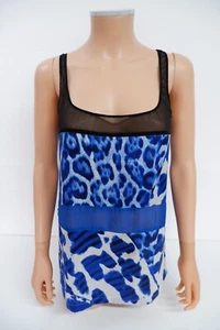 JUST CAVALLI Womens Silk Tank Top Blouse Size 40 Uk 10 Blue Black - Picture 1 of 8
