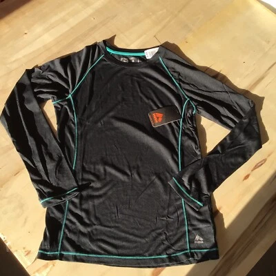 NUEVO CON ETIQUETAS RBX Camisa Manga Larga Rendimiento Activo Top Talla M Mediana Negro Verde azulado Borde G Foto 1 de 4