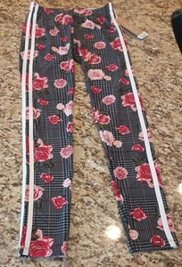 NWT Girl's Leggings Feathers Black Rose Print Size Medium  $27 - Picture 1 of 7