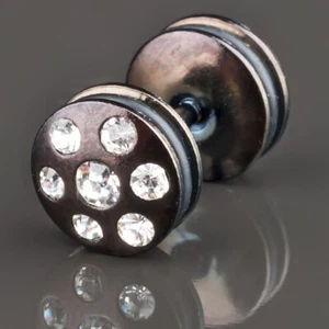 Fake Plug Ear Piercing Cubic Zirconia Rhinestone Black Crystal Tunnel Ear Stud Z129 - Picture 1 of 1