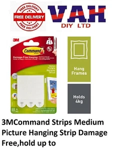 3M Command Strips Medium Damage Free Picture Hanging, holds up to 2.7 kg - Picture 1 of 4
