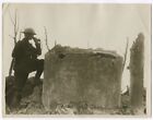 British Communications Officer At Old German Gun Position. Wwi.  (8X10 Reprint)