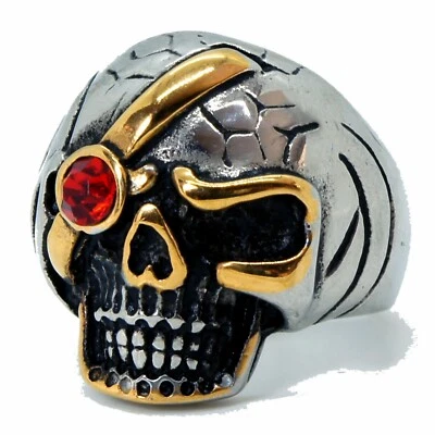 Anillo Cabeza Calavera Pirata con Estrás Rojo Cristal Aleación Acero Inoxidable Talla 9 Foto 1 de 4