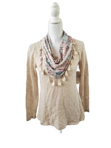 One World  Womens Beige Petite Medium Top Sweater Detachable Infinity Scarf NEW - Picture 1 of 6
