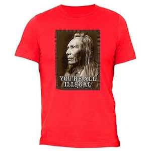 All illegal Fighting Terrorism T-Shirt Native American Flag USA Indian Tshirt - Picture 1 of 1
