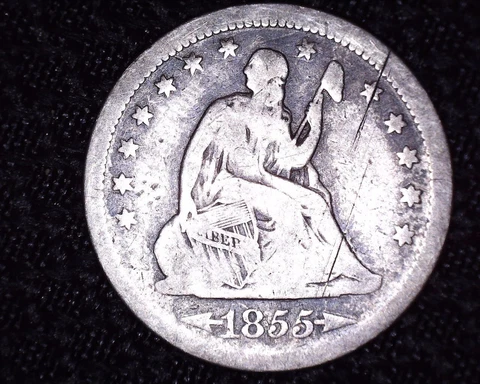 1855 P Silver Seated Liberty Quarter With Arrows at Date V-3  #S081 Cover