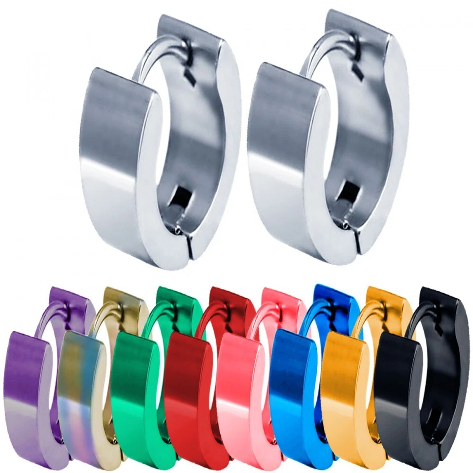 Edelstahl Klappcreolen Creole Ohrringe farbig 2 Varianten Ø 10 oder Ø 14 unisex - Bild 1 von 1